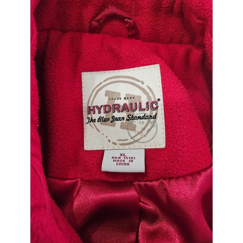 Y2K Cozy Core Mall Goth Red Hooded Pea Coat Double Breasted Fleece Jacket M